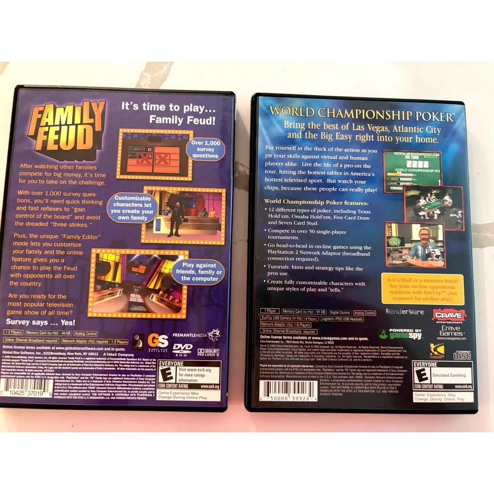 Sony PS2 Game Bundle World Championship Poker Family Feud Retro Gaming